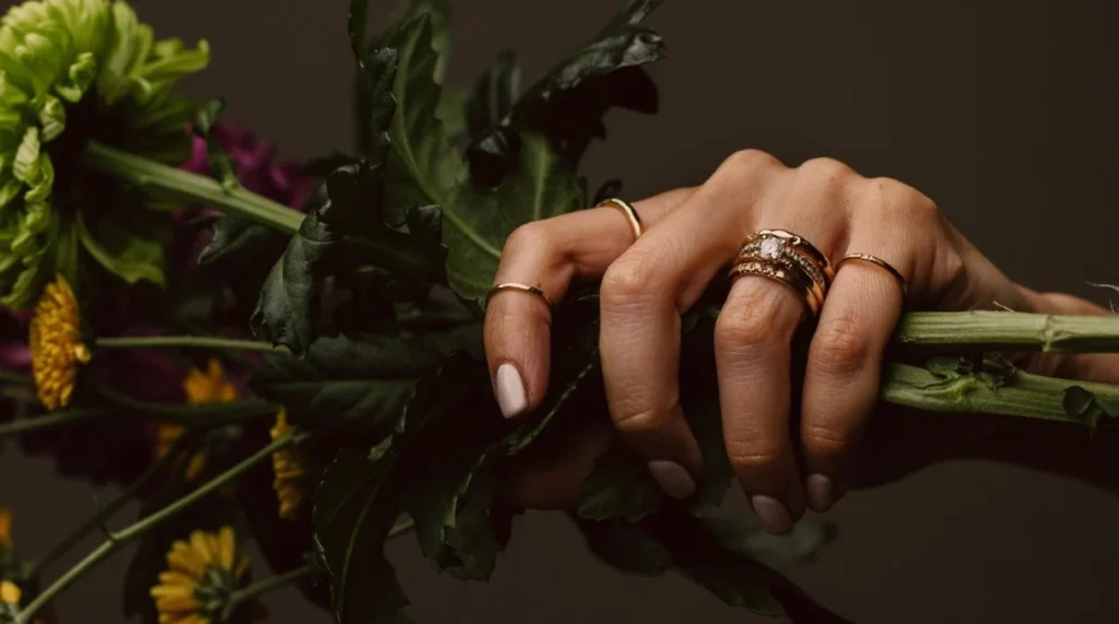 wedding band and engagement ring