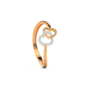 14k Rose Gold Diamond Double Heart Ring for Ladies RI4