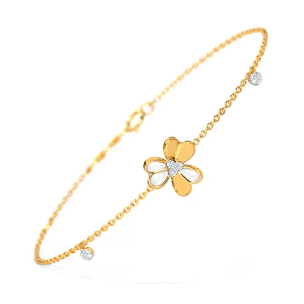 Floral 14KT Yellow Gold Diamond Bracelet For Ladies - Image 2