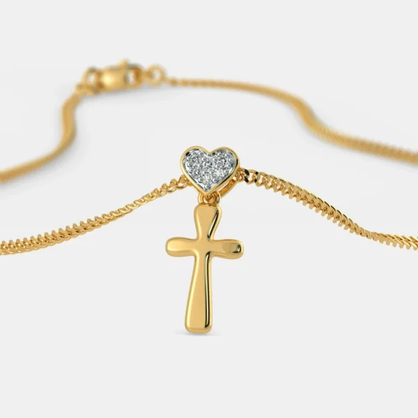 Divine Love Gold Diamond Heart Cross Pendant