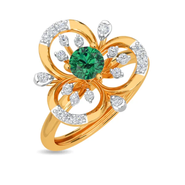 Emerald and Diamond Floral Ring in Yellow Gold
