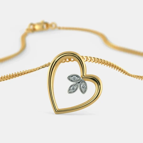 Flower Heart Pendant 18k Gold with Diamond for Ladies