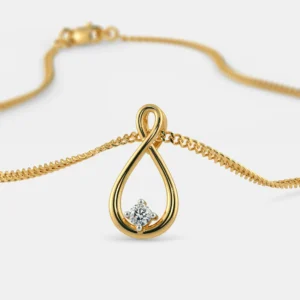 Gold & Diamond Solitaire Pendant Leaf Design