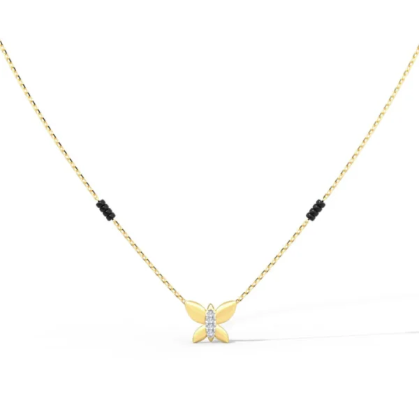 Butterfly Mangalsutra 14KT Yellow Gold & Diamond - Image 3