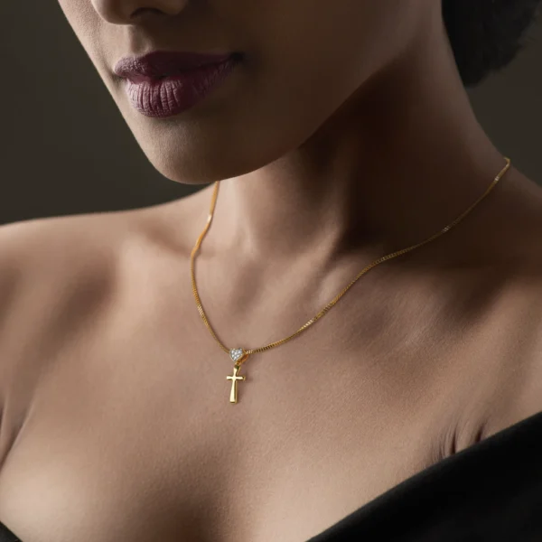 Divine Love Gold Lab Diamond Heart Cross Pendant - Image 2