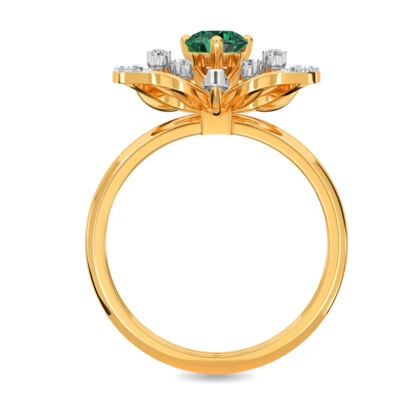 Emerald and Lab Diamond Floral Ring in Yellow Gold - Image 2