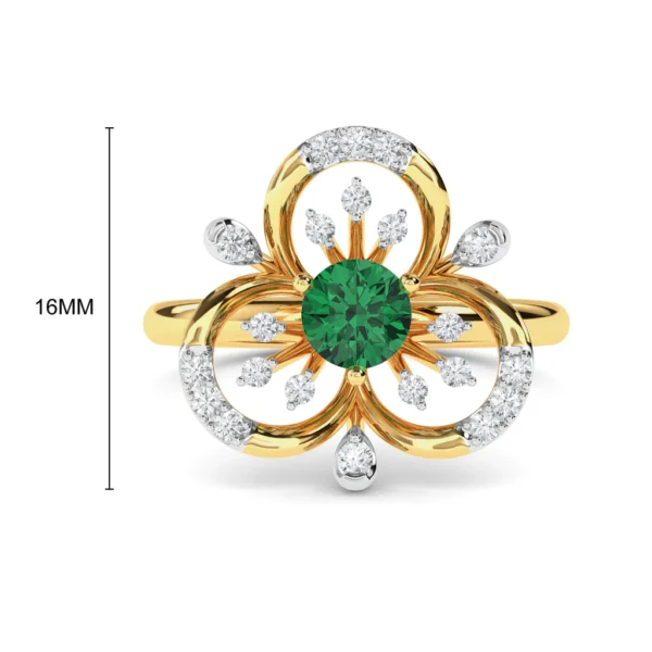 Emerald and Lab Diamond Floral Ring in Yellow Gold - Image 4