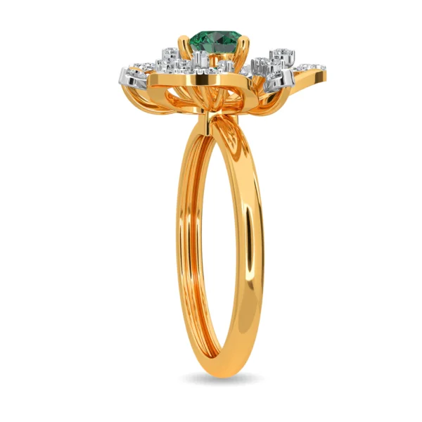 Emerald and Lab Diamond Floral Ring in Yellow Gold - Image 5