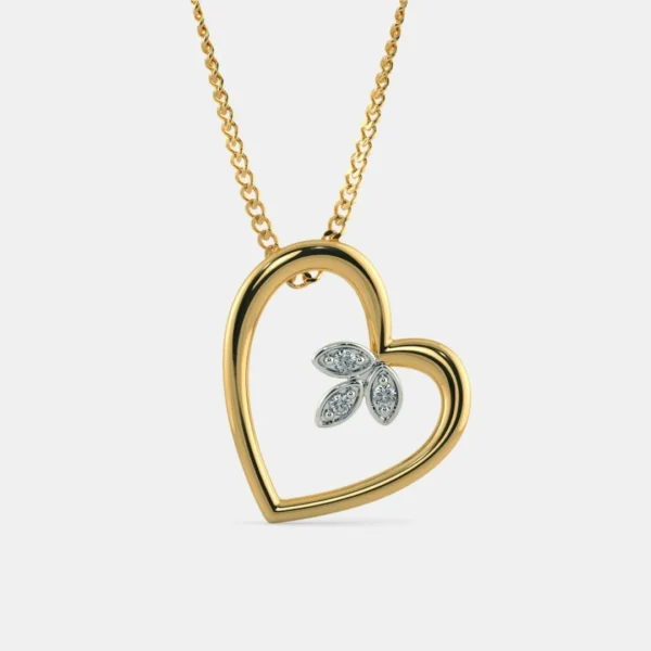 Flower Heart Pendant 18KT Gold with Diamond for Ladies - Image 3