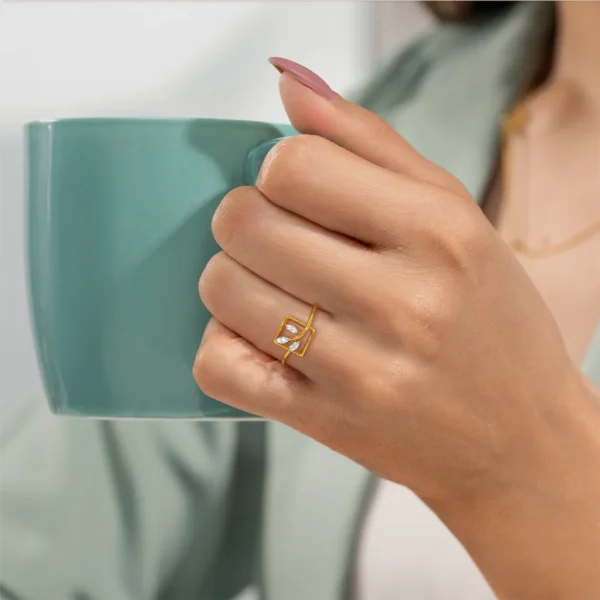 Enchanted Leaves 18kt Gold Leaf Ring with Lab Diamonds - Image 2