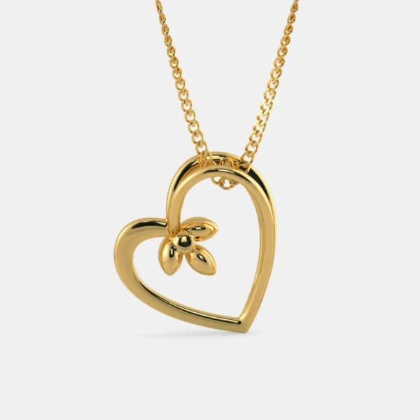 Flower Heart Pendant 18KT Gold with Diamond for Ladies - Image 4