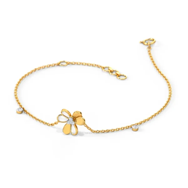 Floral 14KT Yellow Gold Diamond Bracelet For Ladies - Image 3