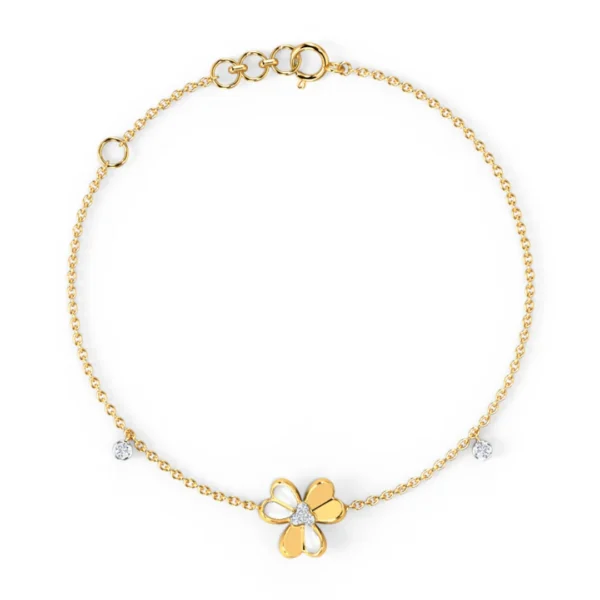 Floral 14KT Yellow Gold Diamond Bracelet For Ladies - Image 4