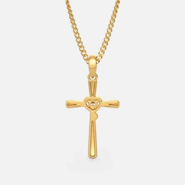 18kt Gold Lab Diamond Heart with Cross Pendant for Women - Image 3