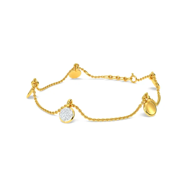 14KT Gold Diamond Bracelet with Round Charm