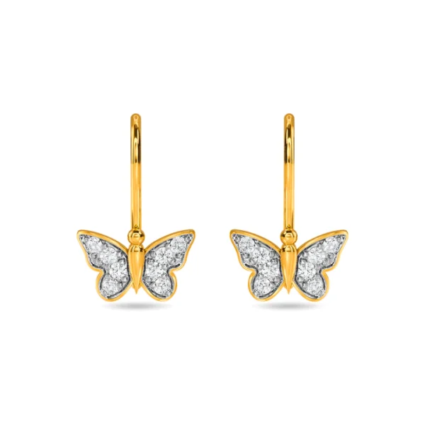 14KT Gold Diamond Butterfly Hoop Earrings