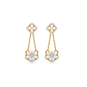 14KT Gold Diamond Delicate Floral Drop Earrings