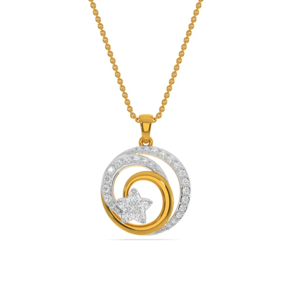 14kt Gold Lab Diamond Sparkling Star in Circle Pendant