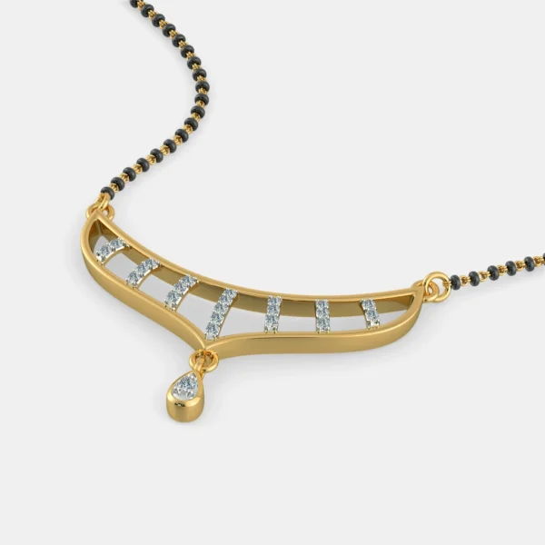 Chic Wave Design Gold Diamond Mangalsutra Pendant - Image 2