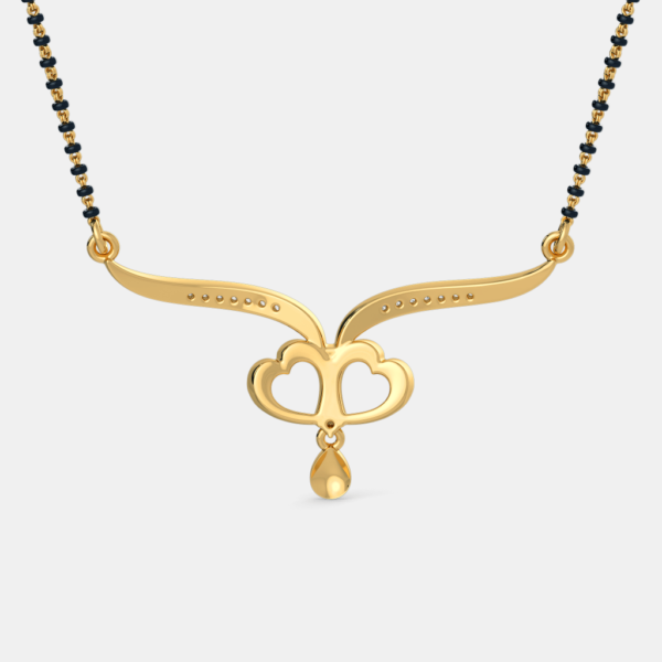 Double Heart Golden Drop Diamond Mangalsutra Pendant - Image 5