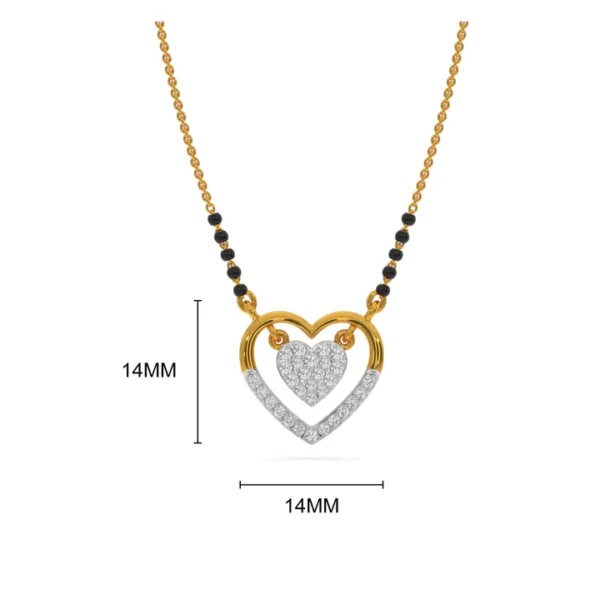 Double Heart Shape Gold Diamond Pendant Mangalsutra - Image 3