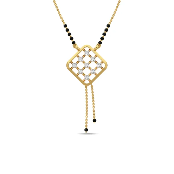 Elegant Gold Square Black Bead Mangalsutra with Diamonds