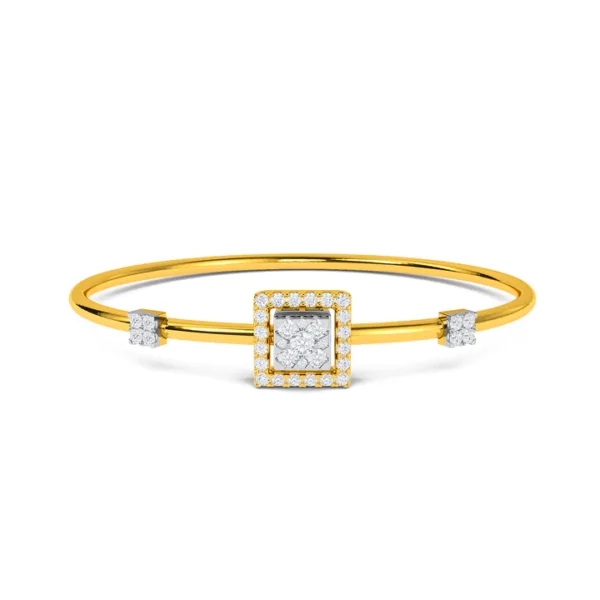Exquisite Yellow Gold Princess Cut Diamond Bangle Bracelet