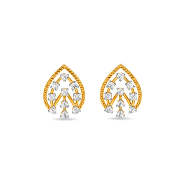 Floral Teardrop Gold Diamond Stud Earrings