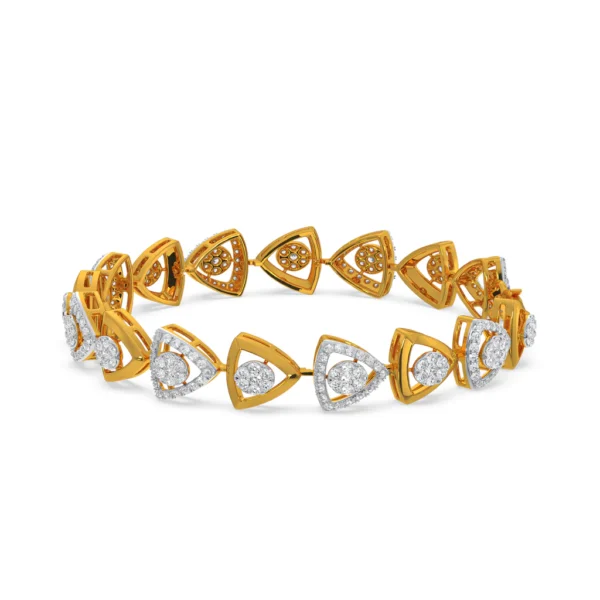 Gleaming Triangular Shaped Links Gold Lab Diamond Bracelet - Image 2