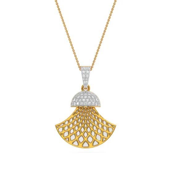 Gold Lab Diamond Fan Pendant Traditional Design