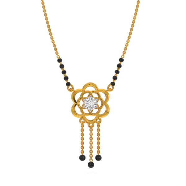 Gold Diamond Lotus Flower Pendant Mangalsutra