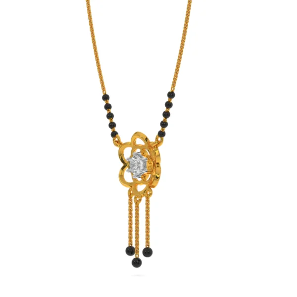 Gold Diamond Lotus Flower Pendant Mangalsutra - Image 3