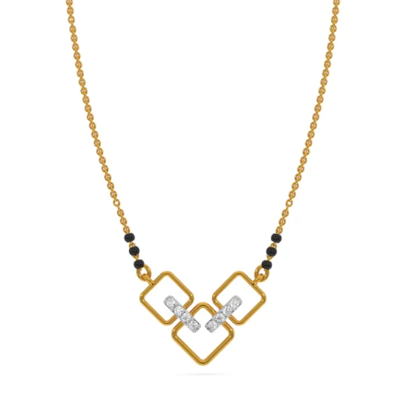 Gold Diamond Symmetric Sparkle Square Pendant Mangalsutra - Image 5