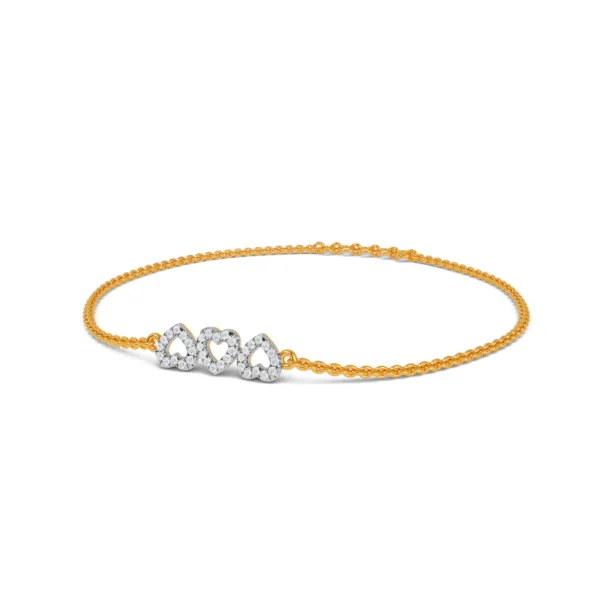 Golden Embrace of Sparkling Lab Diamond Hearts Bracelet