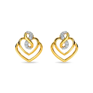 Heart-Shaped Diamond & Gold Stud Earrings