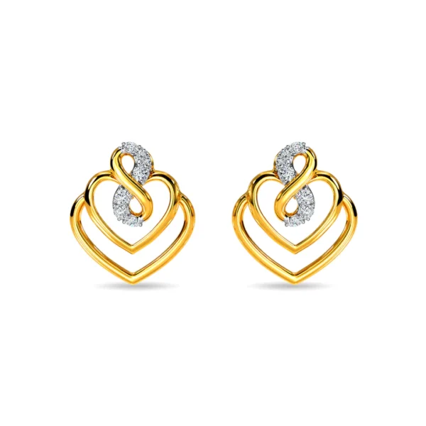 Heart-Shaped Diamond & Gold Stud Earrings