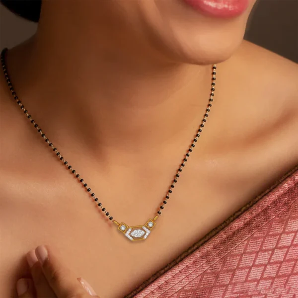 Luxurious Gold Diamond Geometric Pendant Mangalsutra - Image 2