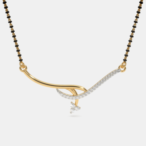 Radiant 18kt Gold Diamond Wave Design Mangalsutra Pendant