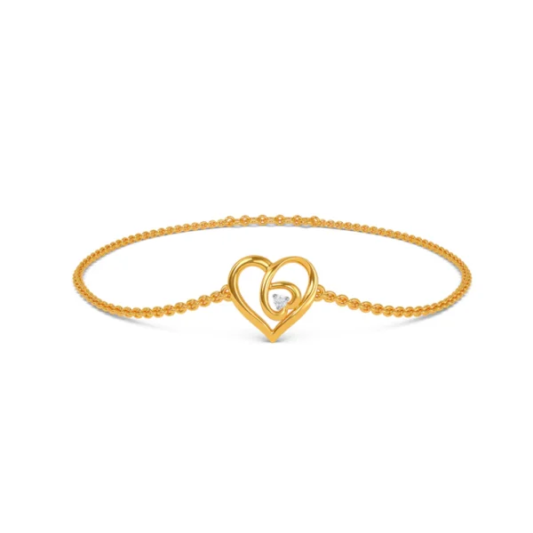 Solitaire Lab Diamond Bracelet With Two Golden Hearts