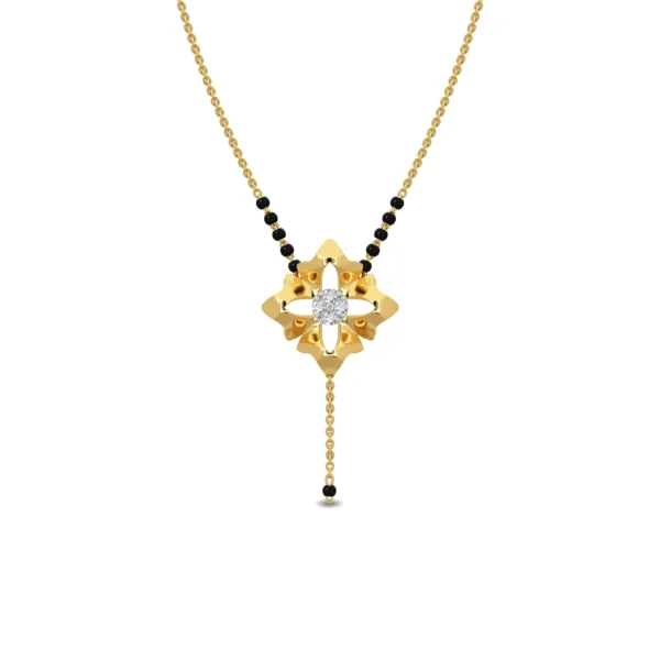 Square Gold Diamond Mangalsutra with Flower Design