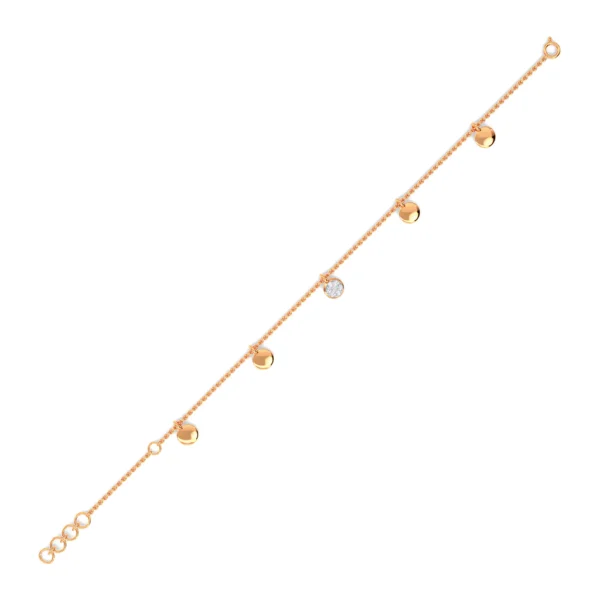 14KT Gold Diamond Bracelet with Round Charm - Image 2