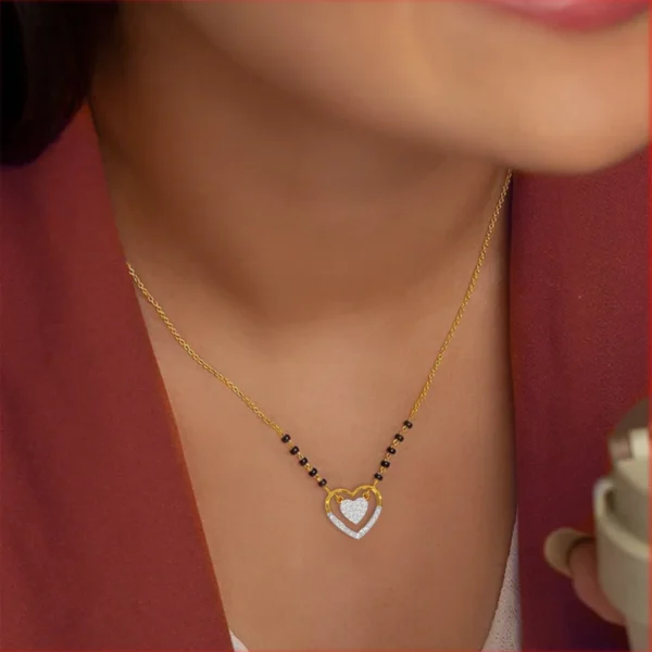 Double Heart Shape Gold Diamond Pendant Mangalsutra - Image 2