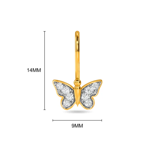 14KT Gold Lab Diamond Butterfly Hoop Earrings - Image 3