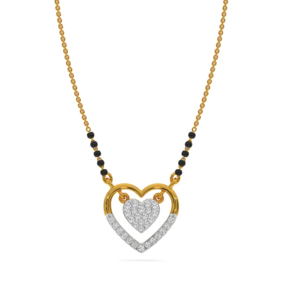 Double Heart Shape Gold Diamond Pendant Mangalsutra