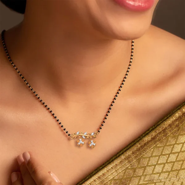 Exquisite Floral Gold Diamond Mangalsutra Pendant - Image 3