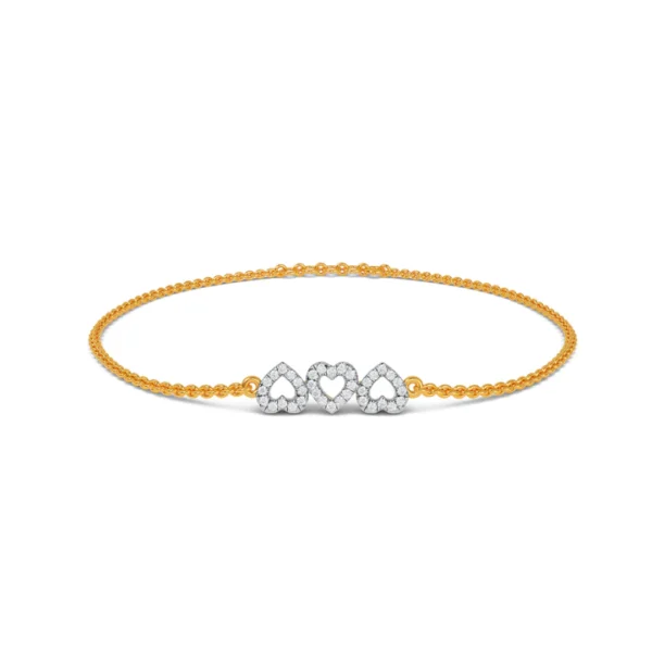 Golden Embrace of Sparkling Lab Diamond Hearts Bracelet - Image 2