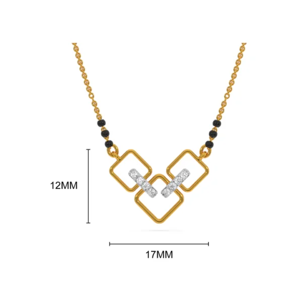 Gold Diamond Symmetric Sparkle Square Pendant Mangalsutra - Image 3