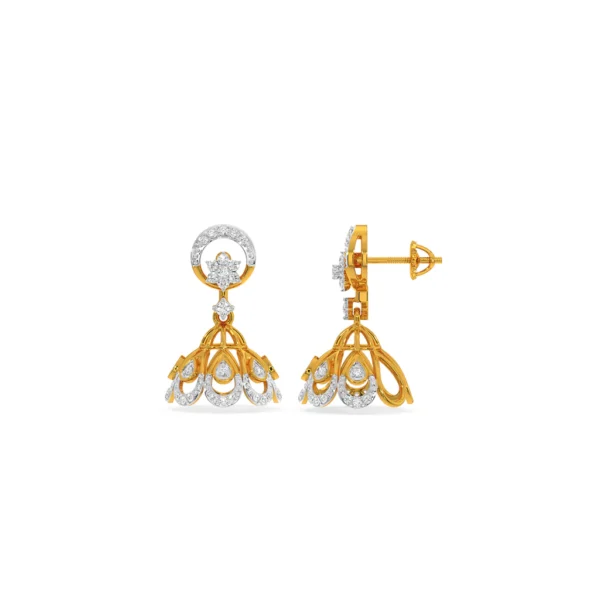 Regal Fusion Gold Lab Diamond Chandbali Jhumka Earrings - Image 3