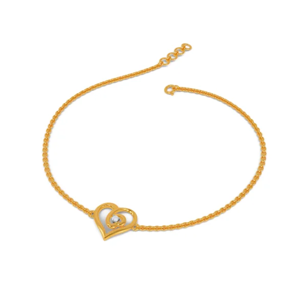 Solitaire Lab Diamond Bracelet With Two Golden Hearts - Image 2