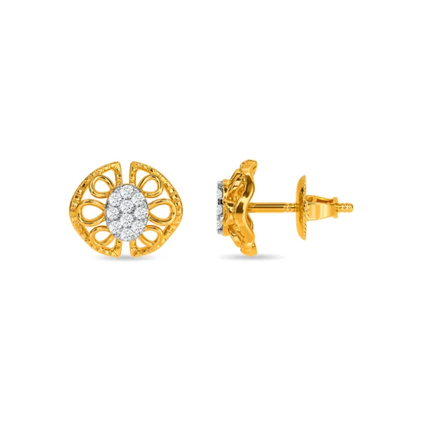 Gilded Blossoms Lab Diamond Studded Gold Floral Earrings - Image 2